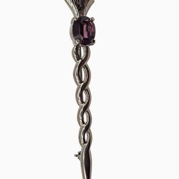 Silver-Tone Celtic Weave Scepter Point Amethyst Purple Rhinestone Brooch Pin - Picture 5 of 11